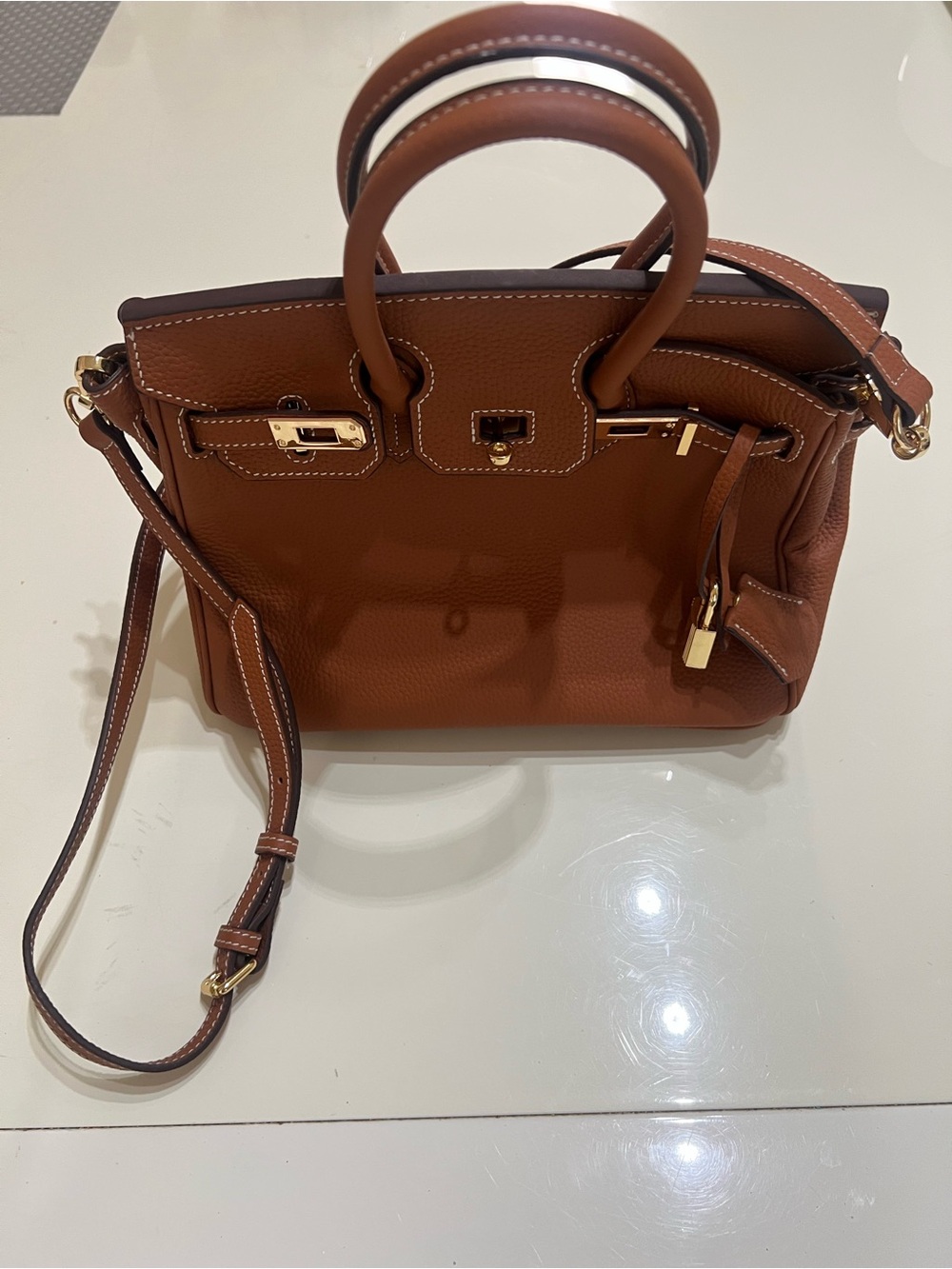 Brown Leather Top-Handle Women’s Bag with Strap - Picture 4 of 6